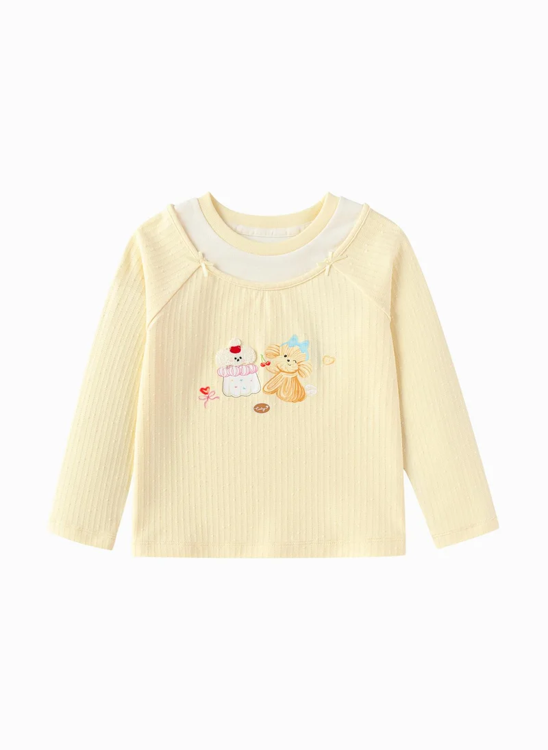 Toddler Girls Round v-neck long-sleeved T-shirt